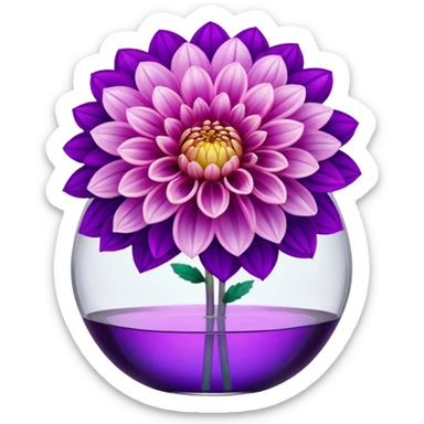 big realistic dahlia flowers in a clear vase with clear water sticker