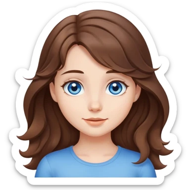 A cute girl with medium-length brown hair and blue eyes waves hello sticker