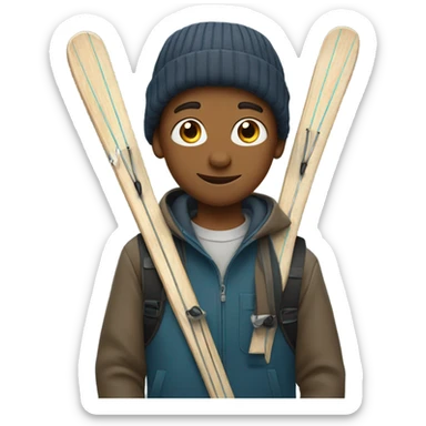 a schoolboy with skis in his hands sticker