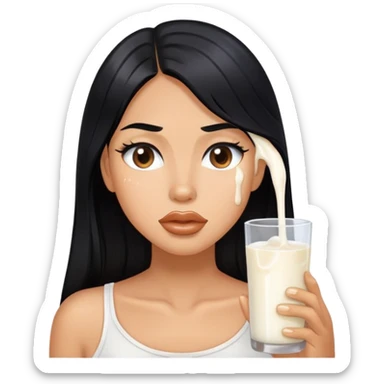 Milk dripping from tanned long black hair, lips sfw sticker