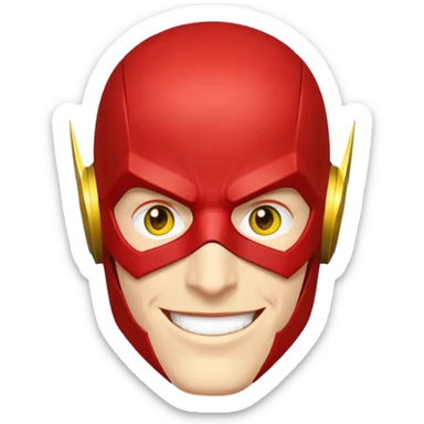 smiling face of The Flash superhero with red mask and yellow accents sticker