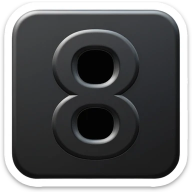 Minimal emoji, number 8 made of solid matte black metal, thick symmetrical form, subtle metal texture, deep shadows, no glow, no neon, flat emoji design, centered sticker