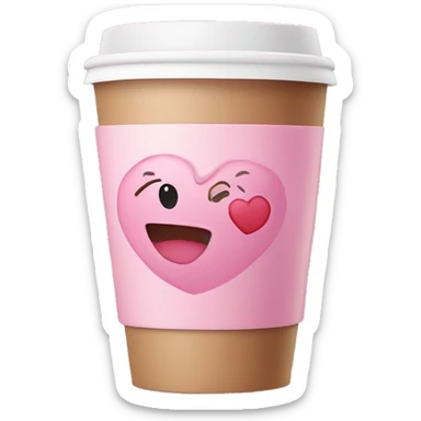 Pink disposable coffee cup with the word coffee on it and a heart sticker