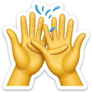 A 3D Apple-style emoji showing two different cartoon hands clapping together in a fun "high five / slap" gesture, only hands visible, with small motion lines and cheerful energy around, colorful and playful design sticker