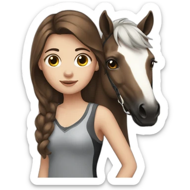 Brown haired Girl with a black and white horse sticker