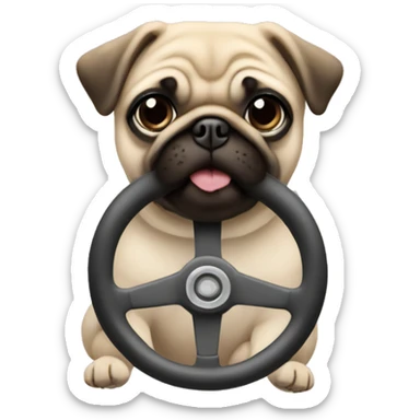 pug holding a steering wheel  sticker