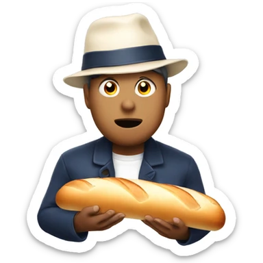 Person with a french hat and a baguette in hand looking shocked sticker