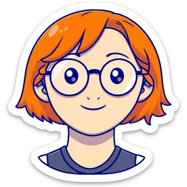 orangehaired shy nerd girl with round glasses sticker
