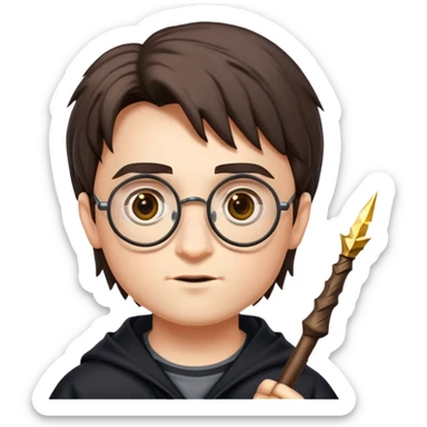 Harry Potter with glasses, lightning scar, and wand sticker