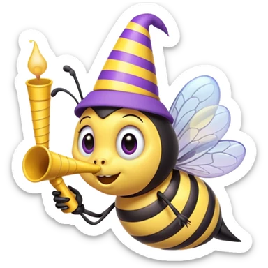 a Bee with purle Birthday Hat, Bee blowing party horn sticker
