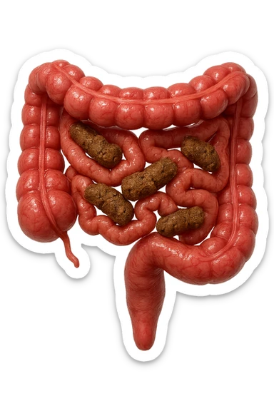 intestino umano anatomico realistico con feci spezzettate iperrealistiche sotto sticker
