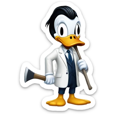 Donald Duck dressed as Patrick Bateman holding axe sticker