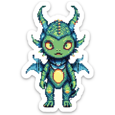 child with a mix of dragon 20%, alien 60%, and demon 20% traits sticker