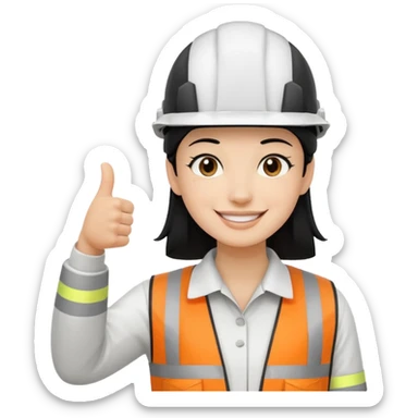 Una persona con pelo negro con casco blanco inginiero cilvil pulgar arriba sticker