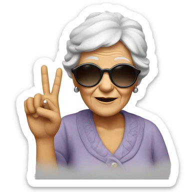 An old lady with cool sunglasses and a hand that does the “peace” sign sticker