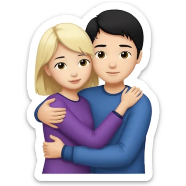 asian boy with black hair and blonde girl hugging sticker