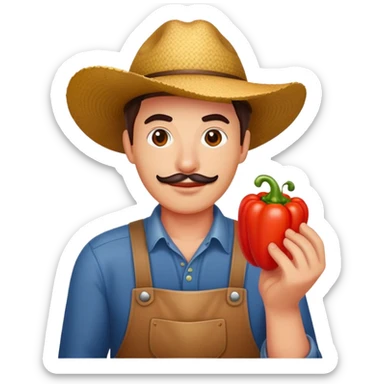 farmer holding a red bell pepper sticker