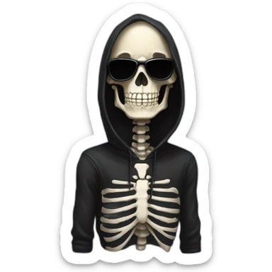 skeleton in black hoodie and sunglasses smile sticker