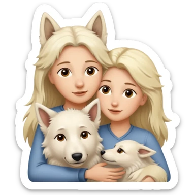 White Shepard short fur Brown eyes is huggin from a Long-haired blonde lady sticker