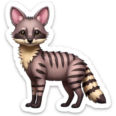 Cute adorable kawaii Shiny Colorful Dusky Dark Gloomy Glossy Aardwolf-Genet-Bobcat-fusion-animal-hybrid-creature, full body sticker