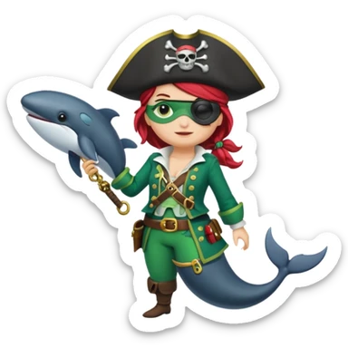 Pirate female whale, with green costume, full body sticker