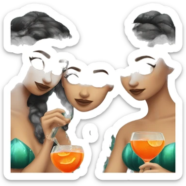 Three beautiful mermaids (light skin) drinking aperol sticker
