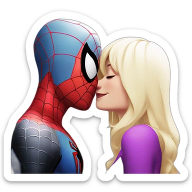 Spiderman kissing Spider-Gwen without masks sticker