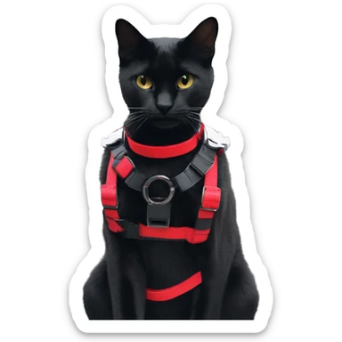 Anthro Edgy Elegant black red anthro cat warrior harness collar techwear sticker