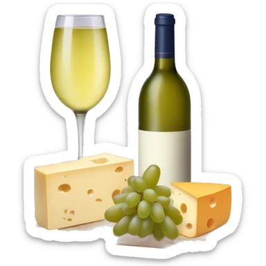 White wine and cheese board with different kinds of cheese and grape  sticker