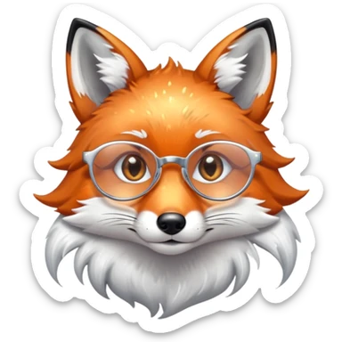 A sad fox with shimmering fur, a glowing tail, a silver star on its forehead, and round glasses, with a single tear rolling down its cheek sticker