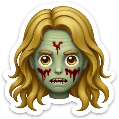 Make a zombie emoji with wavy hair castanho com golden streaks,e cabelo longo sticker