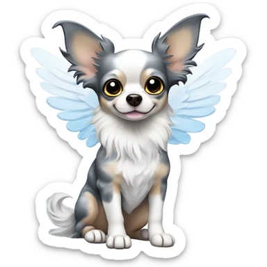 Cartoon blue Merle chihuahua with angel wings sticker
