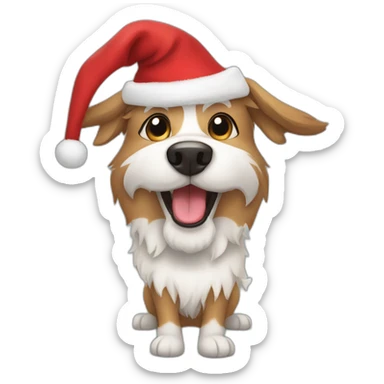 furry happy dog with chistmas hat sticker