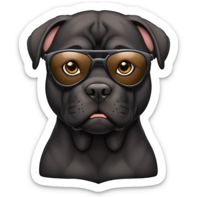 A a black cane corso with Oakley sunglasses sticker