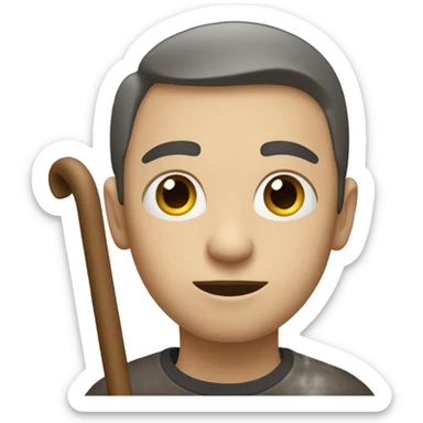 a blind person looking to the right, with a cane in hand, neutral facial expression sticker