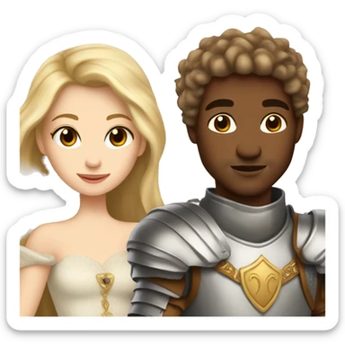 princess with brown hair and brown eyes kisses knight with red eyes and blond wavy hair sticker