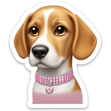 Blonde beagle with brown spots on her ear, wearing a pink diamanté collar sticker