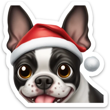 boston terrier dog smiling wearing santa hat sticker