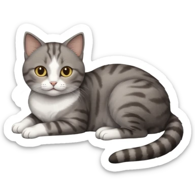 full body tiny short hair dark grey and 3/4 white cat with hazel eyes lying down sticker