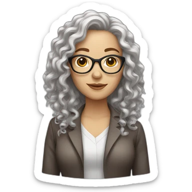 white woman with brown long curly hair and glasses sticker