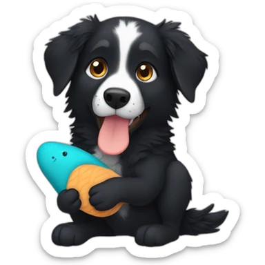 black australian shepard holding a platypus plushie sticker