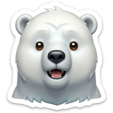 Cinematic Comical Polar Bear Portrait Emoji, Head tilted dramatically with an exaggeratedly shocked expression, featuring a robust, snowy build with wide, comically expressive eyes full of humorous disbelief, Simplified yet hilariously expressive features, highly detailed, glowing with a slightly sassy polar glow, high shine, dramatic yet playful, stylized with an air of quirky arctic attitude, soft glowing outline, capturing the essence of a meme-worthy polar bear that appears ready to side-eye its way into viral fame! sticker