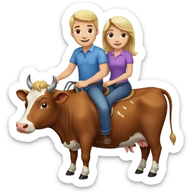 WBlond man and brown hair woman riding a cow sticker
