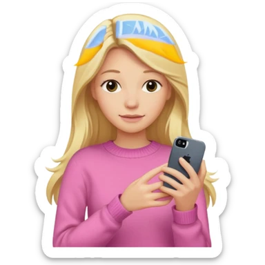 Blonde longe hair Kendall Jenner with a pink sweater holding an iPhone sticker