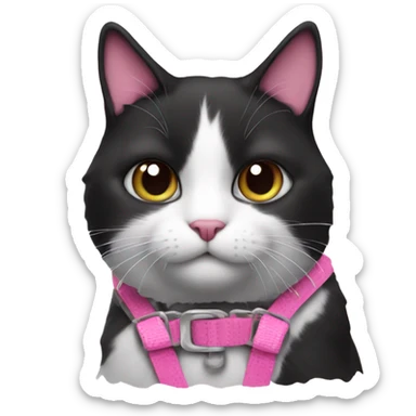 Black and white cat in pink harness sticker