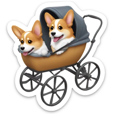 Tri Corgi pushing a baby carriage  sticker