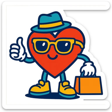 a heart with accessories, bold and colorful, vibrant toon style sticker