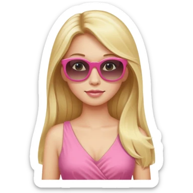 dior women with long blonde hair wear sun glasses, pink dress sticker