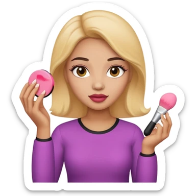 Light skin female holding makeup blush sponge in left hand  sticker