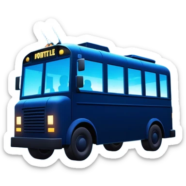 Fortnite battle bus signal projected in the night sky, similar to the bat signal but with the battle bus silhouette sticker